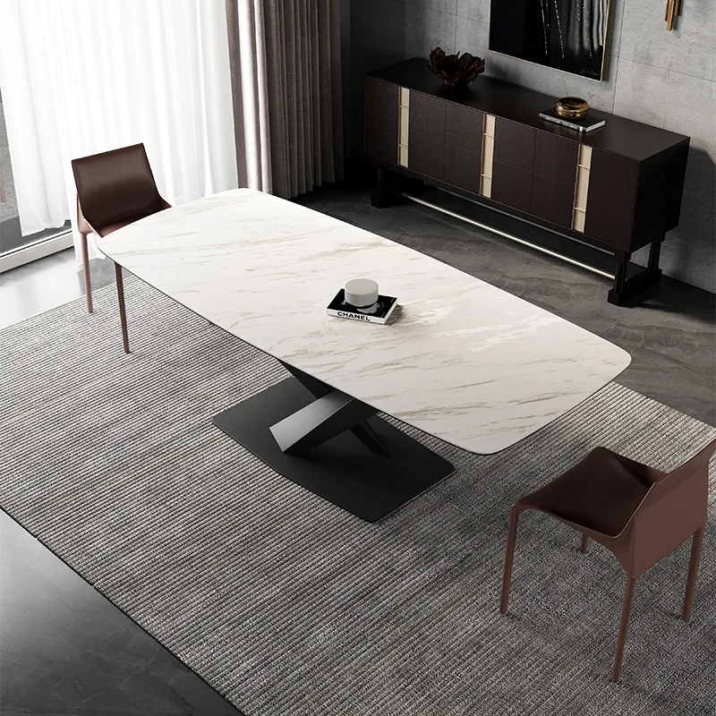 

Delifeng rock slab dining table Italian minimalist rectangular high-end household 6-person dining table modern dining table and