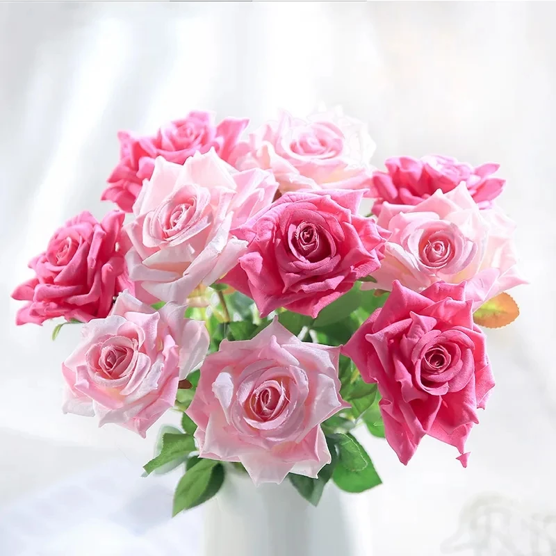 

Europe Style Simulation Flower Flannelette Rose Bouquet Household Shop Fake Flower Decor Indoor Flower Arrangement Bendable 5Pcs