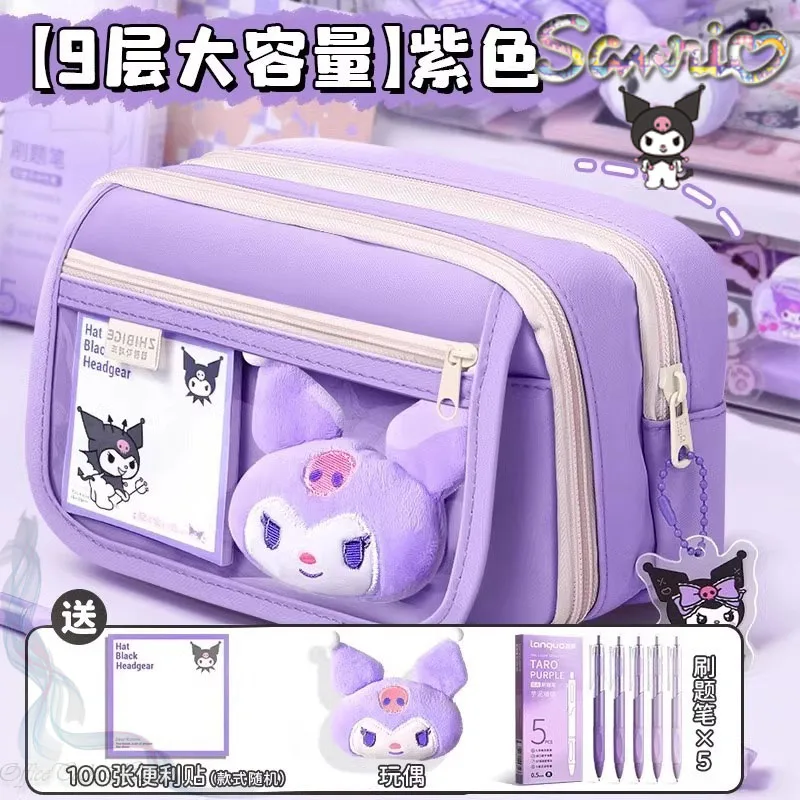 sanrio kuromi estojo para lapis grande kawaii design grande capacidade para meninas bonita bolsa com ziper ideal bolsa escolar acessorio bonito 01