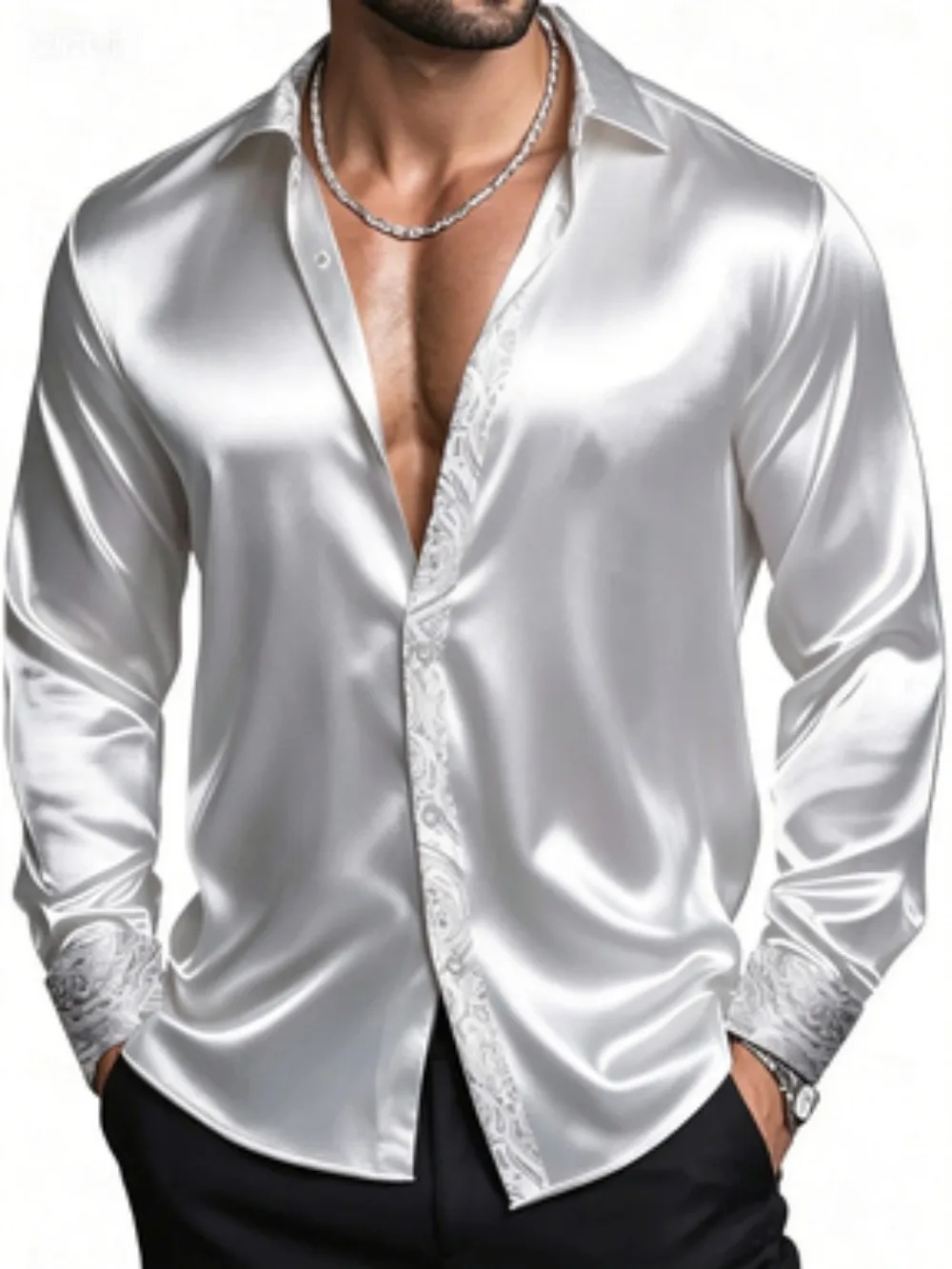 Men's Long Sleeved Shirt, Made of Smooth Material, High-Quality Solid Color, Lightweight and Fashionable, With a Business and Le