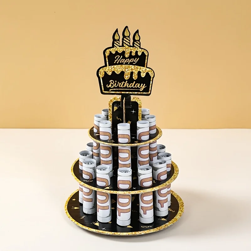 1 Stück Geburtstags-Geschenkbox mit Geldspender-Ständer, Happy Birthday Banner und Kerzen, Perfekte Geschenke für Geburtstag und Jubiläum