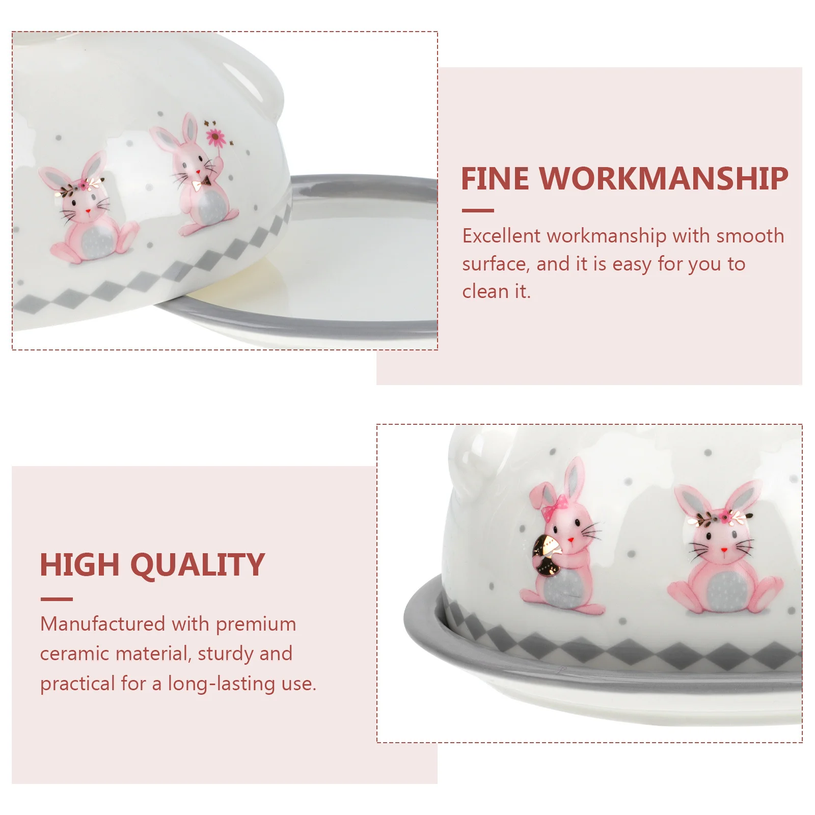 

Ceramic Butter Box Adorable Bunny Shape High Quality Material Pragmatic Cover Protects Food Ideal Gift