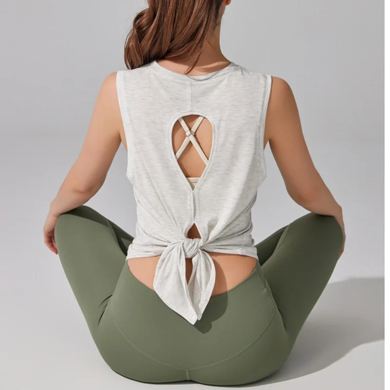 

PofyBofy Cutout Back Yoga Sleeveless Women's Open Back Workout Tank Tops Sleeveless Gym Shirts Loose Fit Yoga Top Racerback Tank