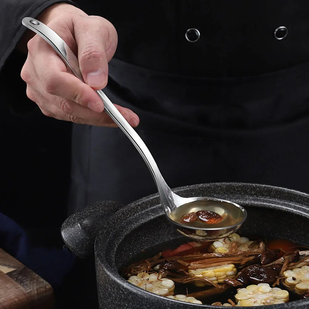 

Stainless Steel Soup Spoon Set Corrosion Resistant Kitchen Utensils Hanging Hole Design Food Grade Safety Smooth Handle