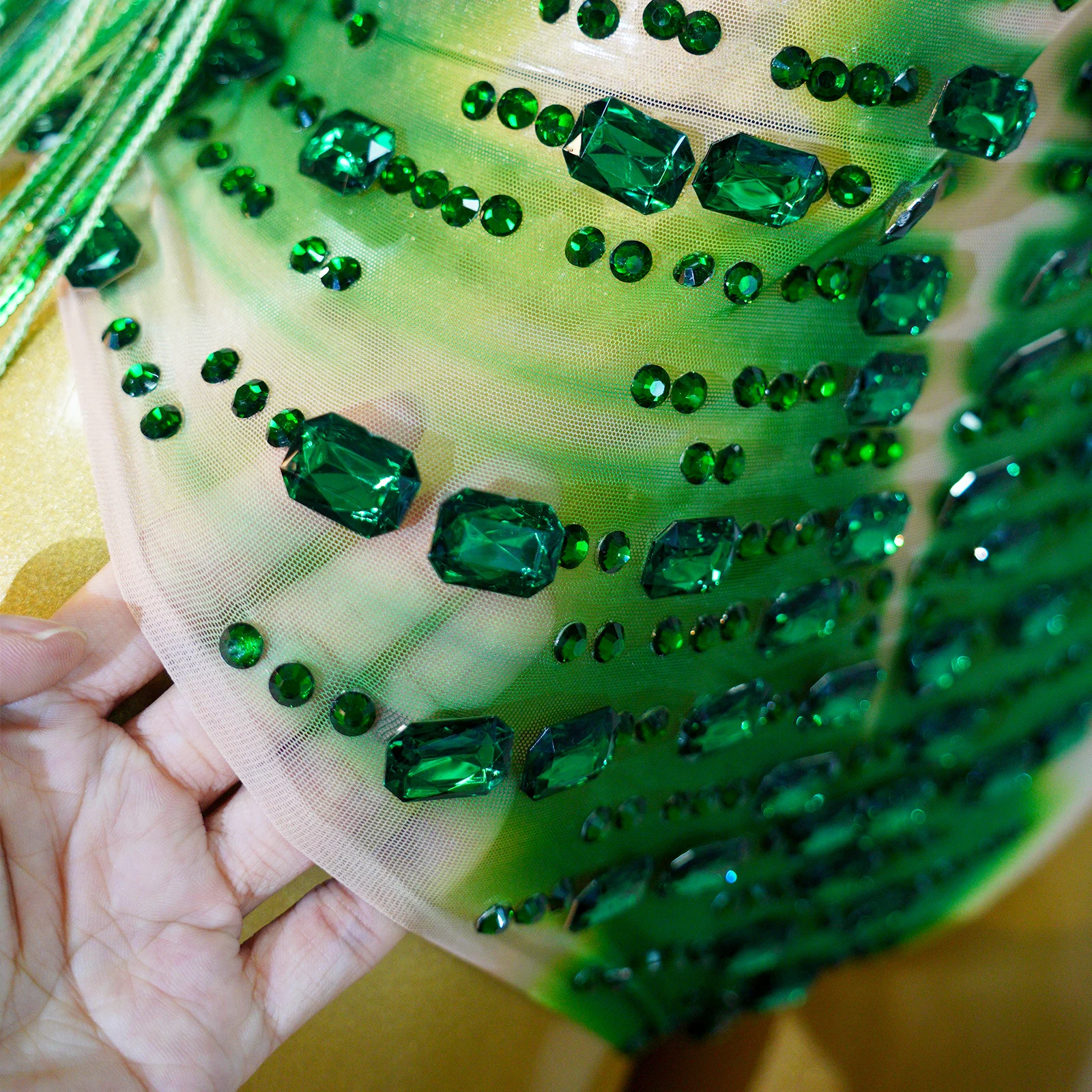 Sparkly Green Rhinestones Tassels Bodysuit Women Sexy Transparent Celebrate Birthday Outfit Performance Dance Costume Stage Wear view 5