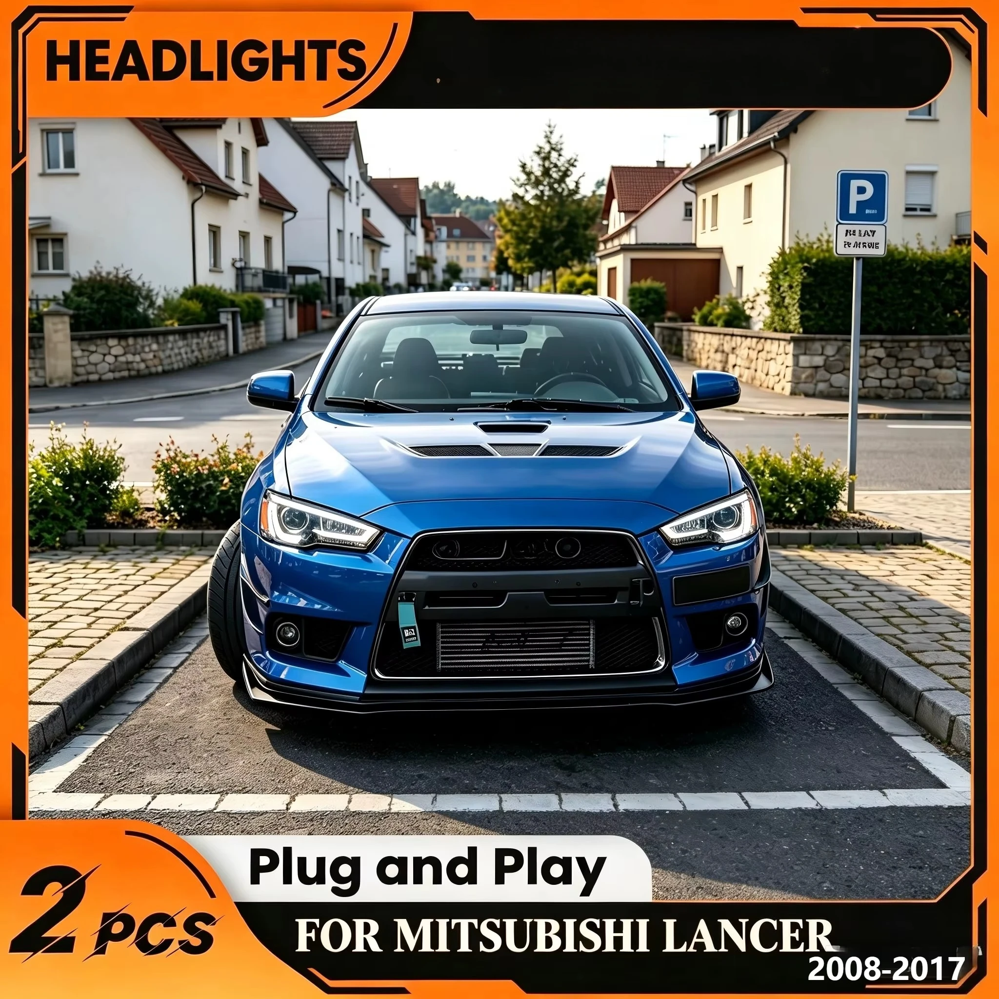 2 Stück LED-Projektor-Scheinwerfer-Einheit für Mitsubishi Lancer EVO X 10 2008-2017 DRL Demon Eye Sequenzieller Blinker LHD Plug-and-Play Frontleuchte