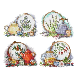 Joy Sunday Cross Stitch Cross Stitch and Afternoon Tea in Four Season Printed Cross Stitch Embroidery Kits Set Crosstitch Kit