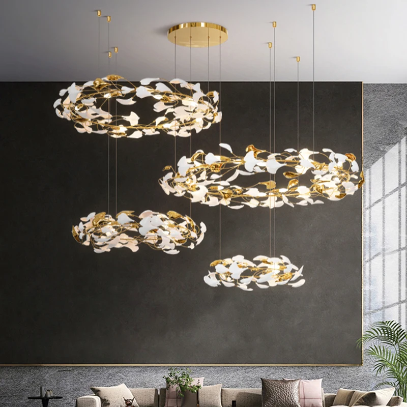 

Creative Led Chandelier For Living Room Luxury Staircase Lamp Modern Flower Design Indoor Lighting Gold Ceramic Kitchen Lustre