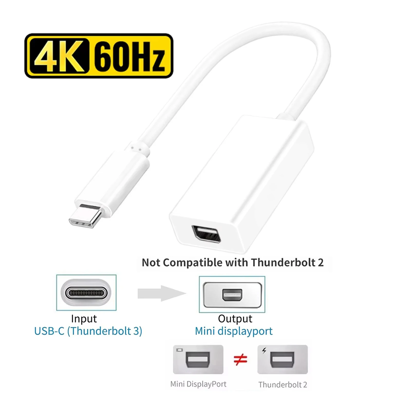 

USB C To Mini DisplayPort(Not Thunderbolt2) Converter USB 3.1 Type-C To Mini DP 4K@60Hz Adapter Cable for Macbook Air Pro Laptop