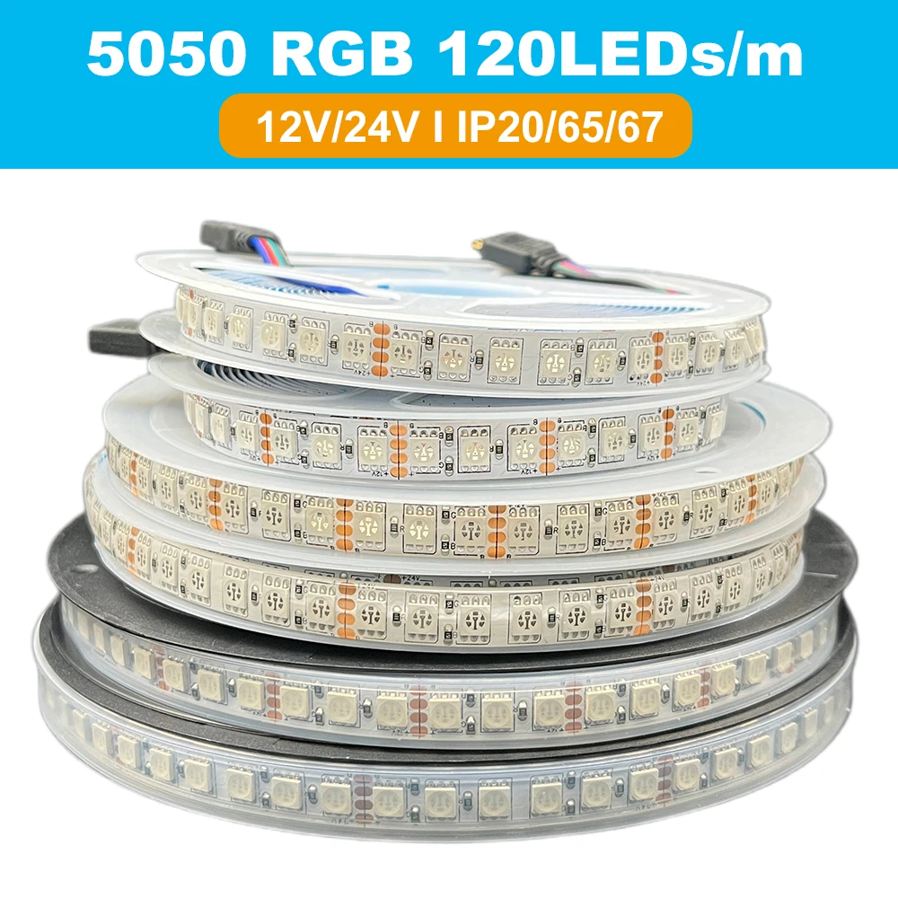 5m 5050 RGB LED Strip Lights DC12V 24V 60/96/120LEDs High quality Flexible LED Tape IP65 IP67 Waterproof For Home Hotel Decor