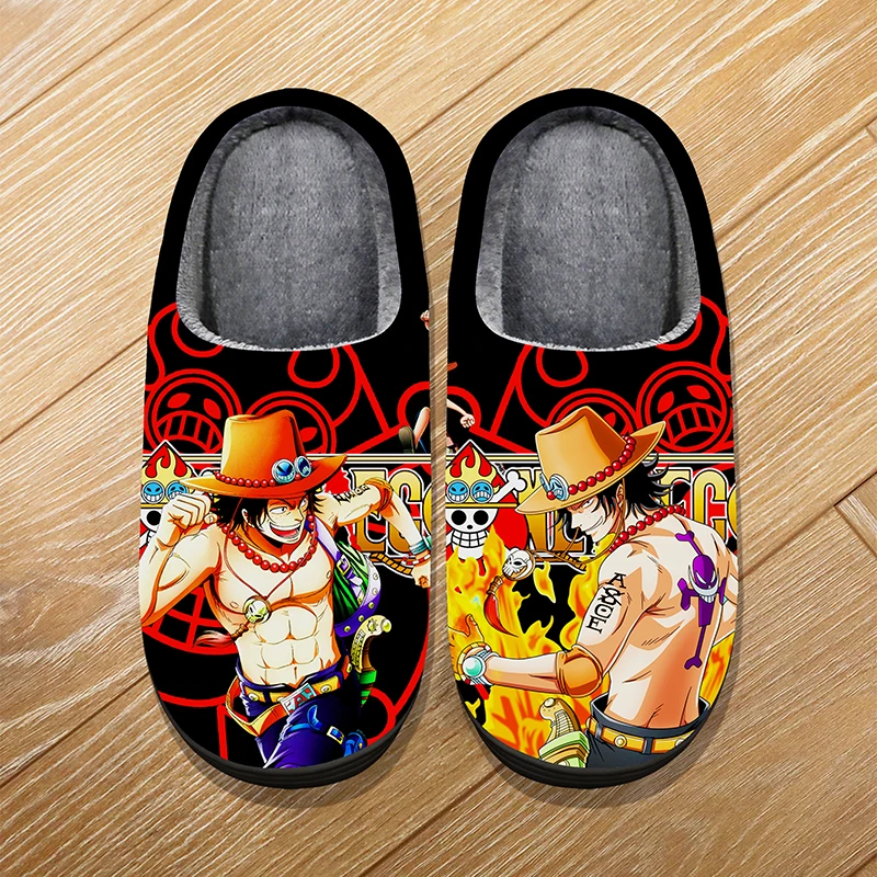 

Custom Size Winter Home Soft Warm Cartoon Slippers For Adult Kids Anime ONE PIECE ACE Luffy Law Cosplay Indoor Cute Slippers