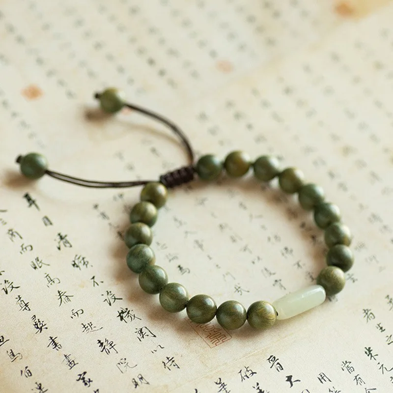 Ruifan Natural Hetian Jade Green Sandalwood Buddha Beads Beaded Braid Weave Bracelets for Women Men Couple Fine Jewelry YBR775