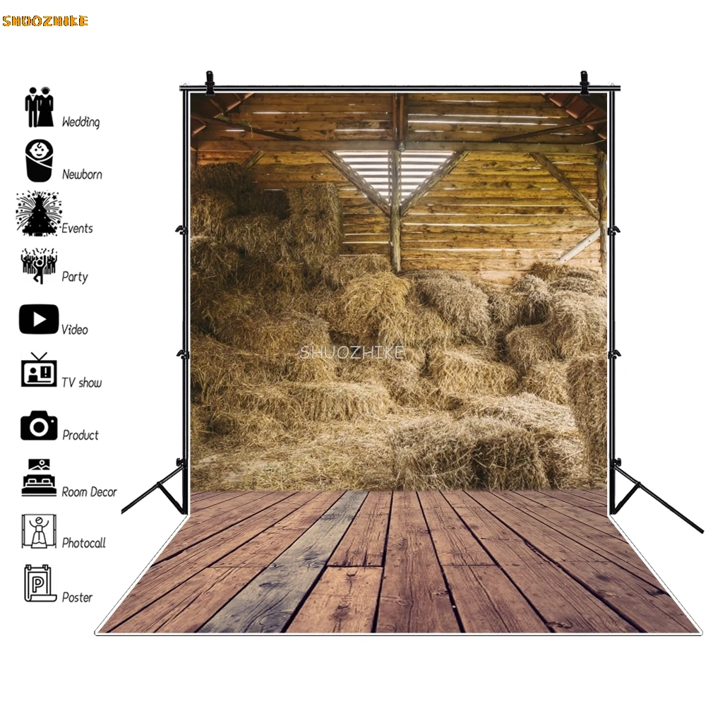 Vinyl Backgrounds Rural Farm Haystack Warehouse Wooden Floor Baby Newborn Kid Party Portrait Interior Photo Backdrop Photophone