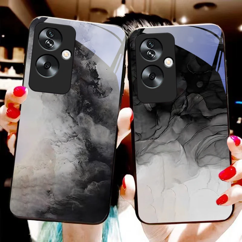 Stylish Ink Painting For Oppo A79 5G 58 78 74 60 4G Reno 11F Realme GT 6 11 Note 50 10 C55 X2 Tempered glass black phone case