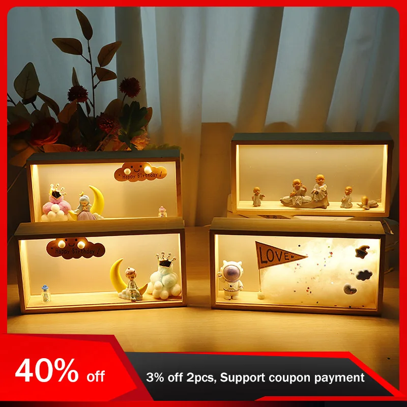 

26cm/10.24in 3D Led Night Light Wooden Frame Lamp Cartoon Creativity LED Party Supplies Birthday Gift Desktop Bedroom Decoration