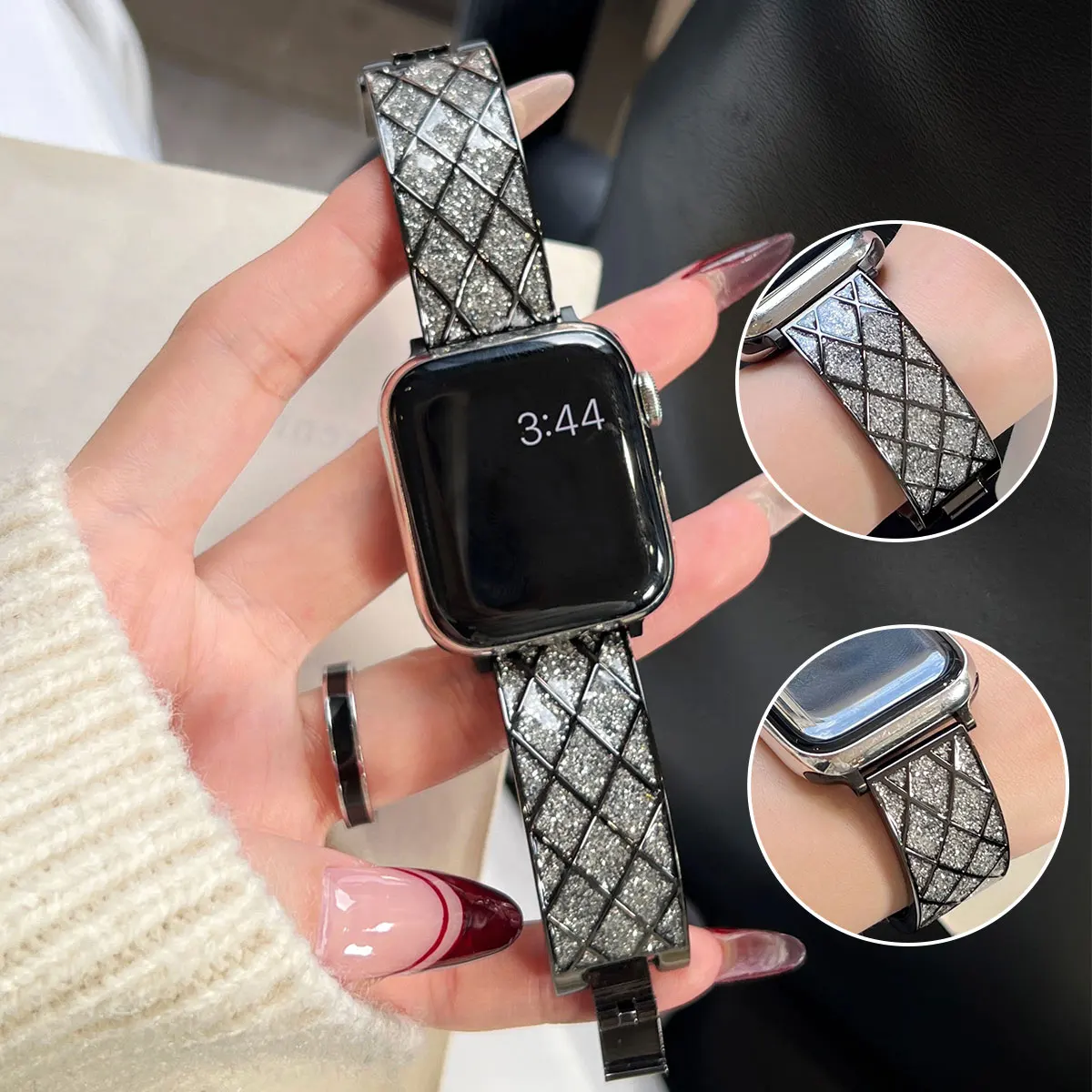 Flash Sand Metal strap for Apple Watch Ultra 49mm strap 42mm 38mm321 Women\'s Fashion for iwatch Series 45mm 41mm987 44mm 40mm654