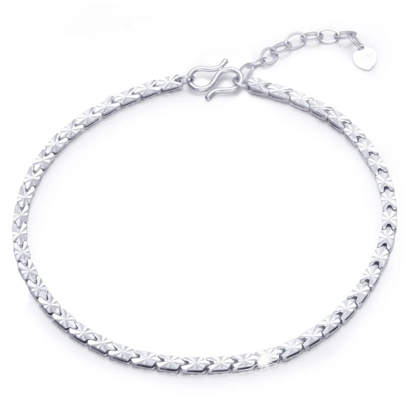 Real Pure Platinum 950 Chain Women Shiny Carved Star Beads Link Bracelet 5.6-5.8g/18+1.5cm