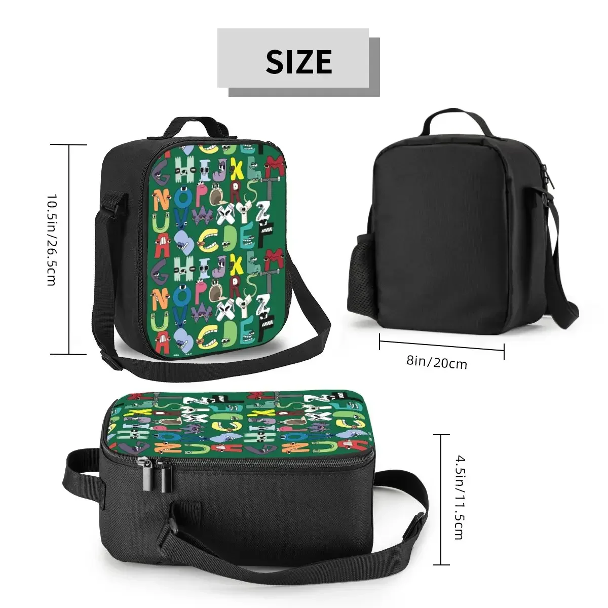 Alphabet Lore Lunch Bag Cute Cartoon Kawaii Lunch Box For Men Picnic Convenient Cooler Bag Graphic Design Thermal Lunch Bags