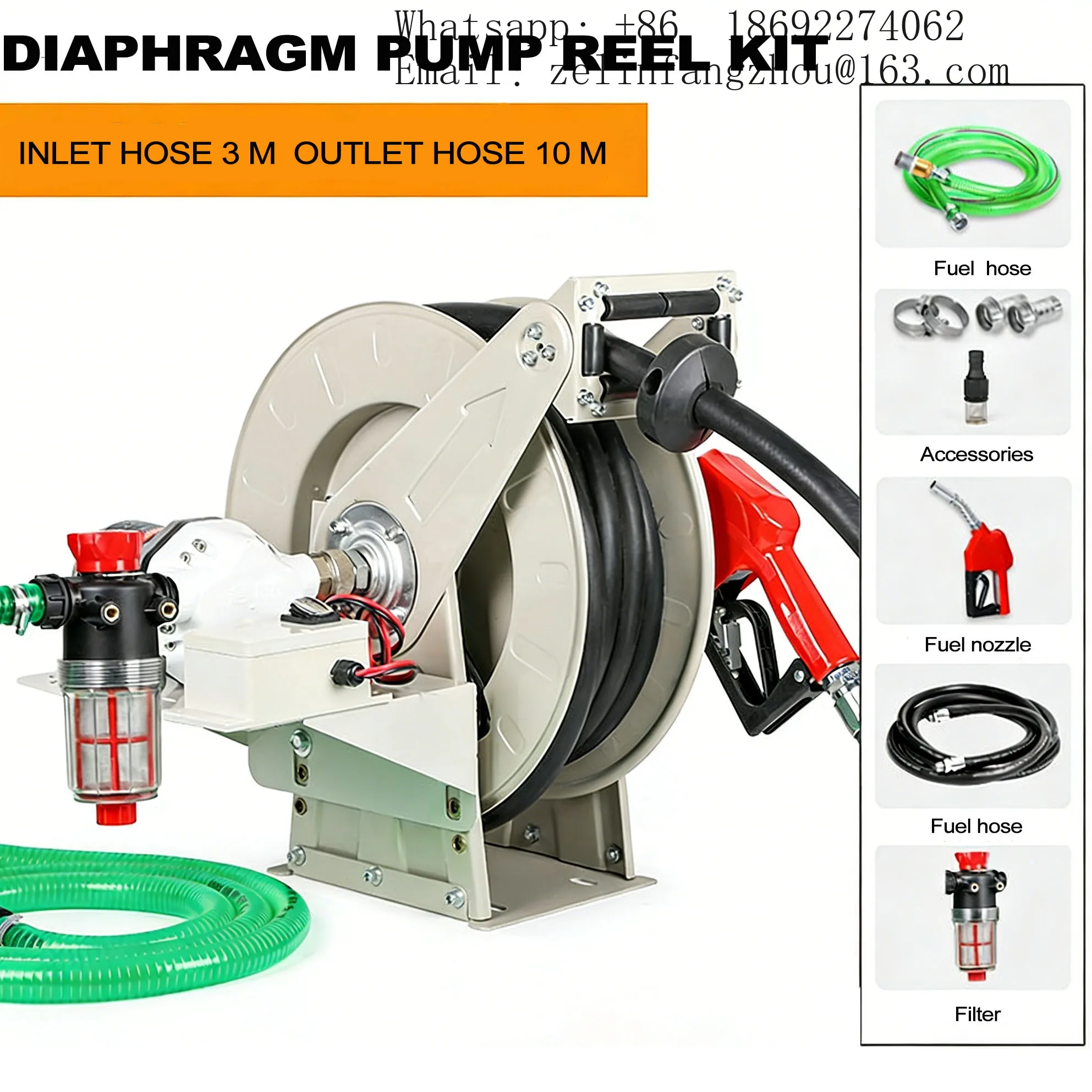 CAVITT Electric AC DC Self Priming Hose Reel Diaphragm Chemical Dosing Pump Explosion Proof Hose Auto Shut Off Nozzle
