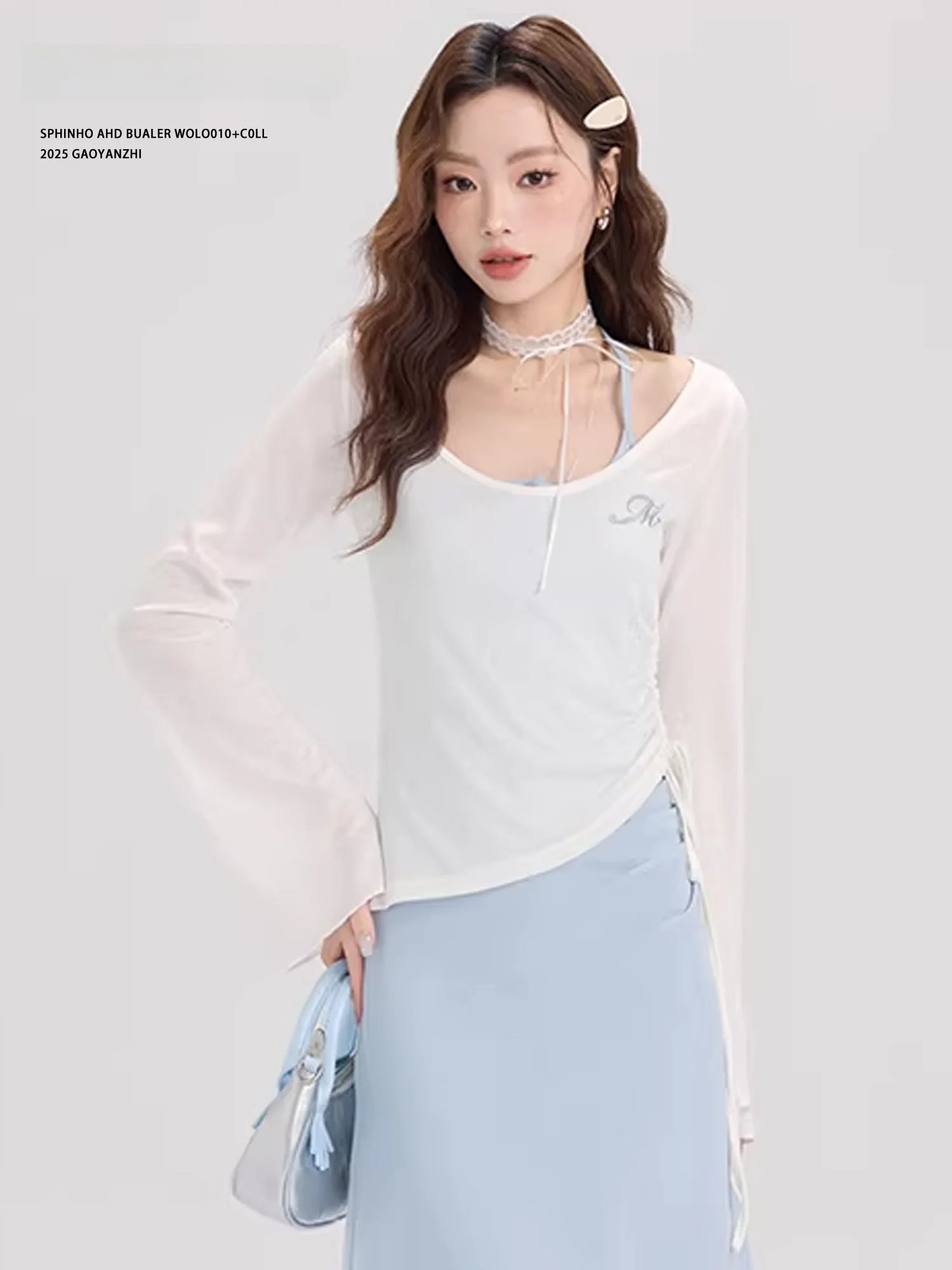 

Sweet Style Ice Silk Long Sleeve Women's T-Shirt Sun Protection Cover up Top Summer New Arrival Thin Design Student Friendly