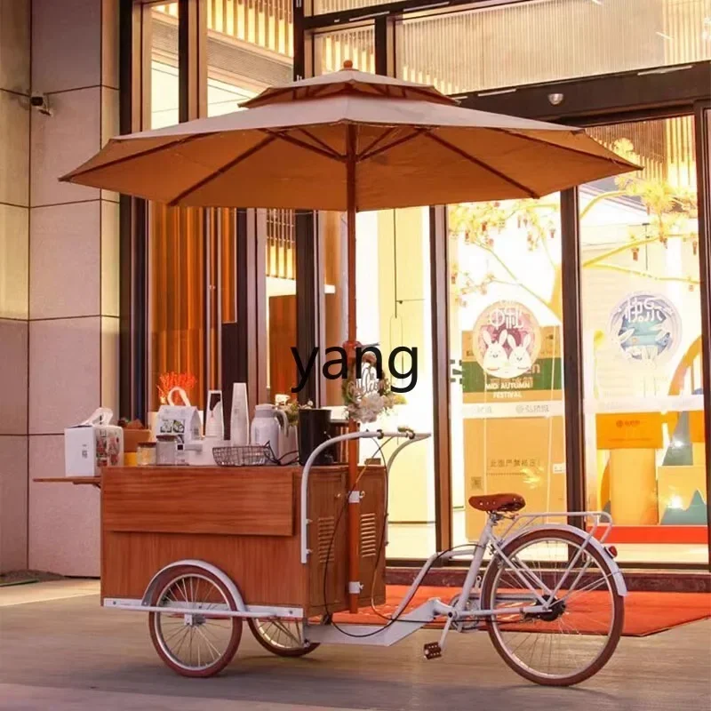 LMretro solid wood food truck mobile dining car night market shopping mall display outdoor promotion reverse riding three