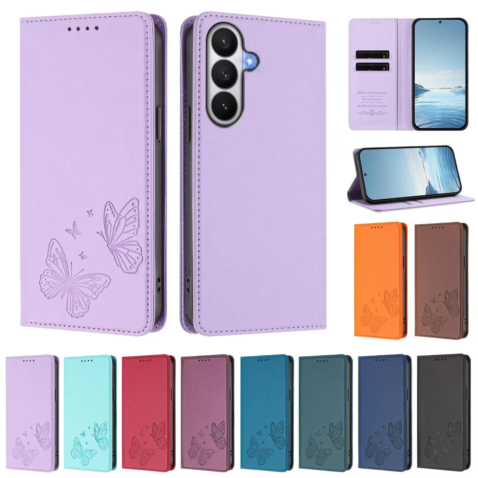 Leather Flip Wallet Case For Sharp Basio Active3 Simple Sumaho5 Aquos Zero 2 R7 R6 P6 Zero5G Basic Dx Air Sense 9 Plus Butterfly-image