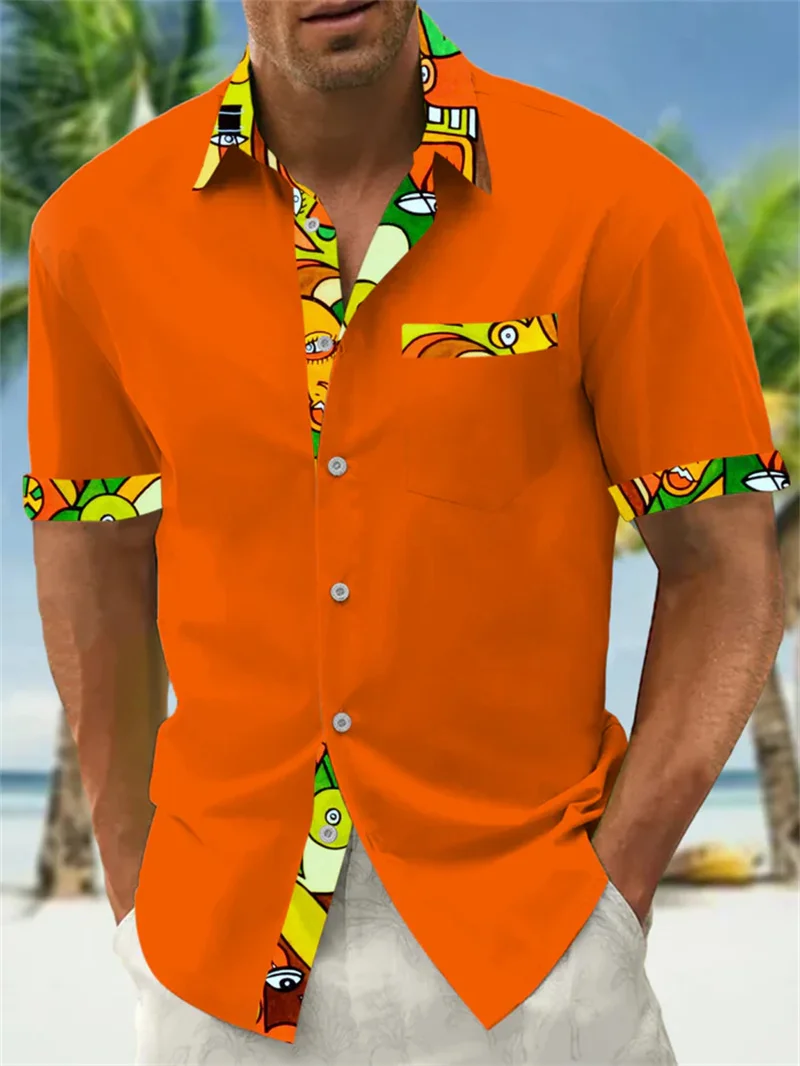 Fashionable flamingo pattern 3D printed Hawaiian men's shirt summer street short sleeved Harajuku lapel button up shirt