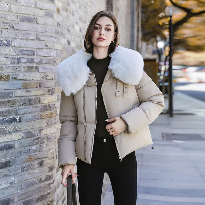 Puffer Jacket  Coat Women Winter Jacket Faux Fur Collar Short Length 2024 New Chic Autumn Coats