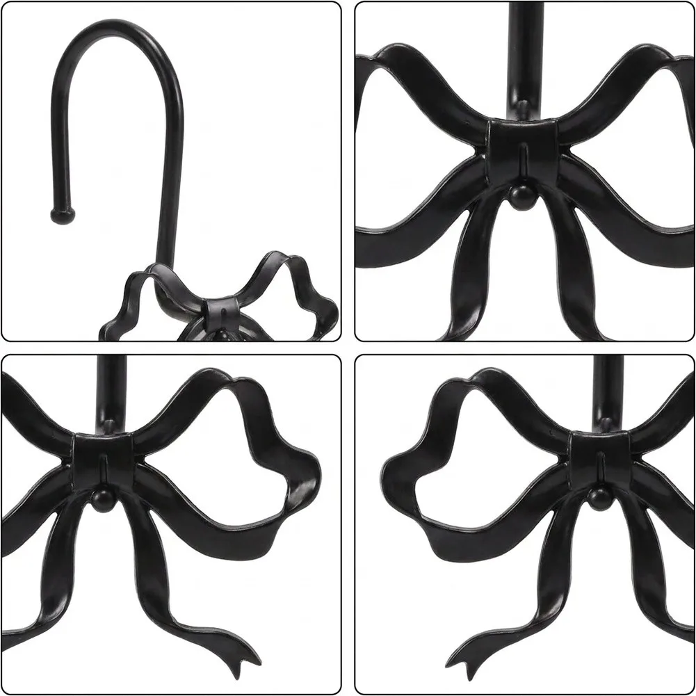 12 Pack Bathroom Shower Curtain Hooks Rustproof Metal with Modern Bowknot Design for Secure and Stylish Curtain Support