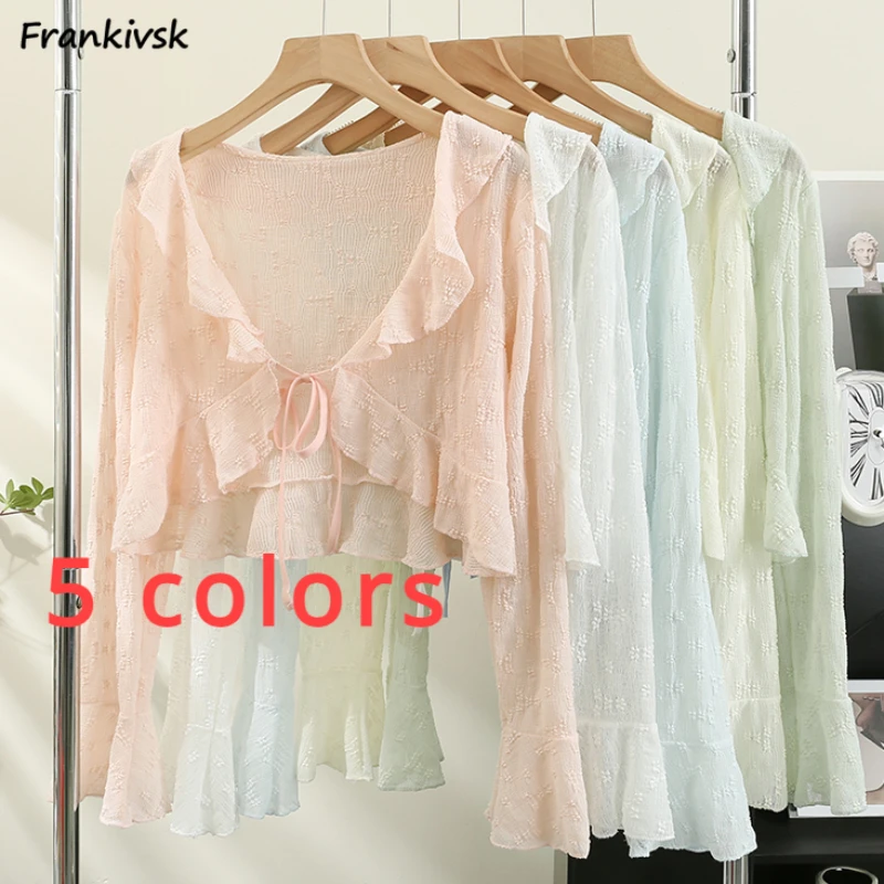 Fairycore Women Breathable Blouse Lace-up Lightweight Summer Ruched Fungus Cozy College Casual Korean Style Streetwear Basic Ins