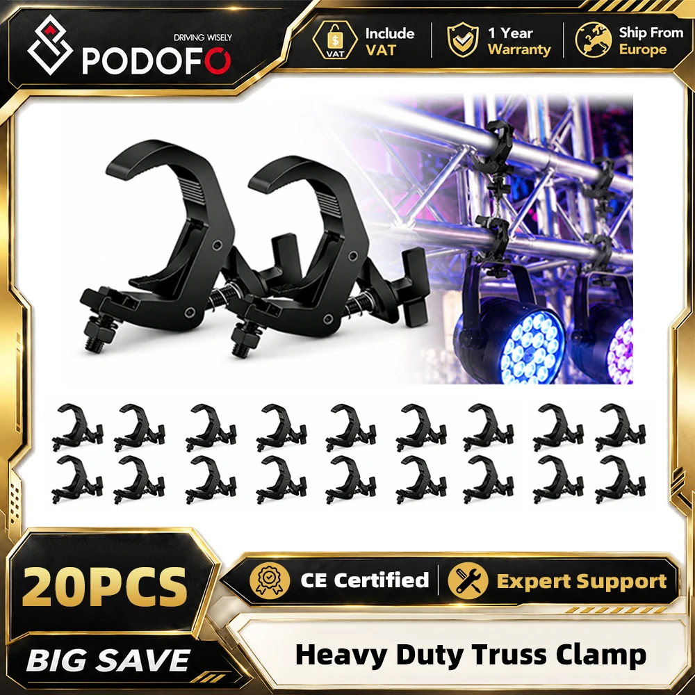 Podofo 20 pinces de fixation en aluminium pour truss 40-60 mm, robustes, avec poignée en T et crochets d'éclairage type griffe d'aigle pour l'éclairage de scène, les DJ, les concerts, les théâtres et les événements