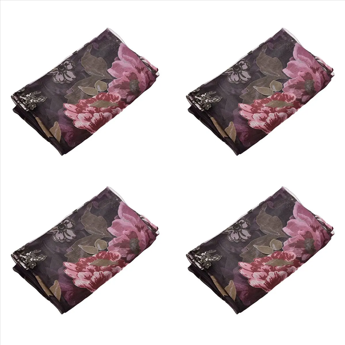 *BAAY 4X Glass Door Decorative Curtain Peony Voile Curtain Tulle with Lace Ham Pendants French Window Drape Sheer, Purple