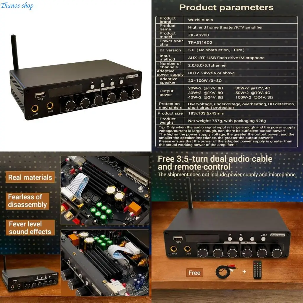 2.0/5.0/5.1 Sound Amplifier Wireless Bluetooth-compatible Subwoofer Amplifier Board 200W 2.0/5.0/5.1 Channel Speaker Module X37A