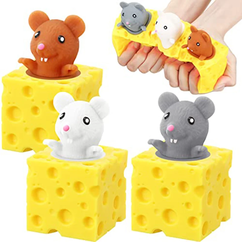 Blocs de souris et de fromage amusants Pop-Up, 2 pièces, jouet Anti-stress à presser, figurines de cache-cache, jouets anti-Stress pour enfants et adultes