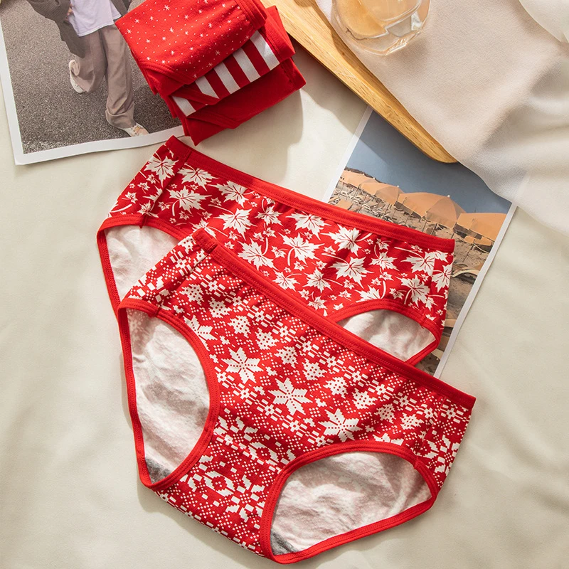 5Pcs/Set Cotton Panties Women Sexy Briefs Lucky Red Seamless Underwear Lovely Girls Panty Breathable Female Underpants M-2XL