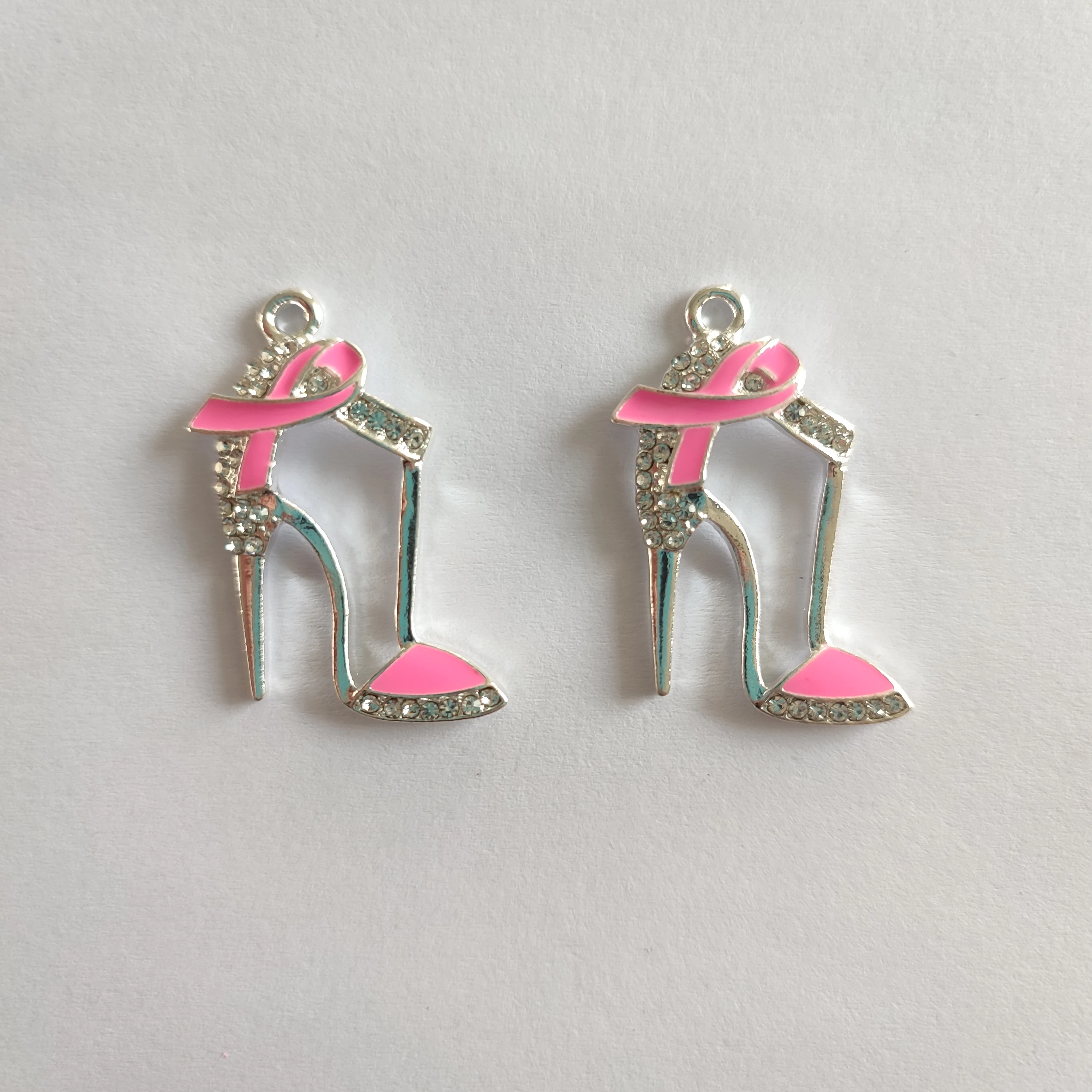 10Pcs Pink Ribbon High Heel Shoes for Breast Cancer Awareness Charms Jewelry Acessories