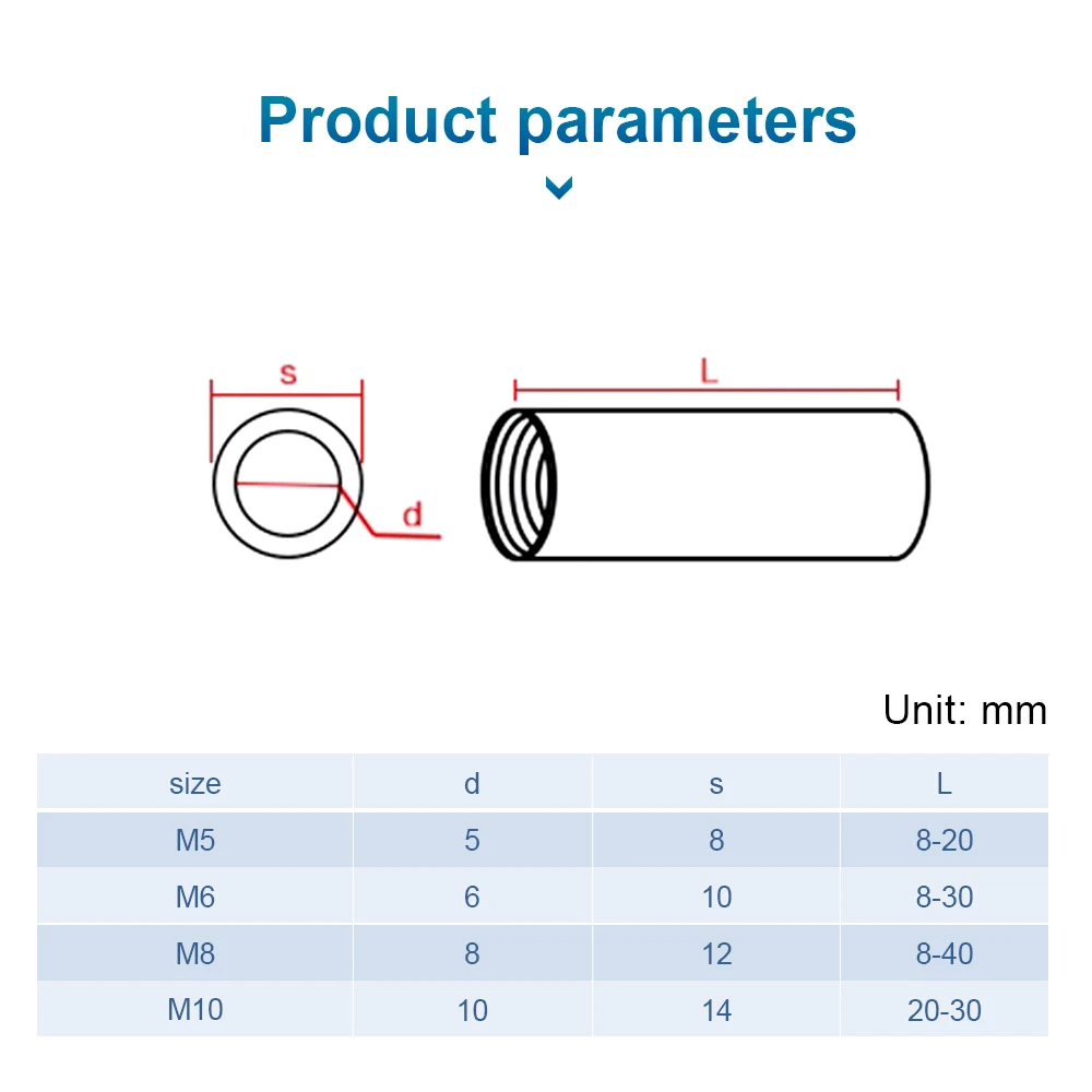 1-5pcs Round Coupling Nuts Stainless Steel M3 M4 M5 M6 M8 M10 Long Extend Round Connector Nuts Rod Female Thread for Camera Pan