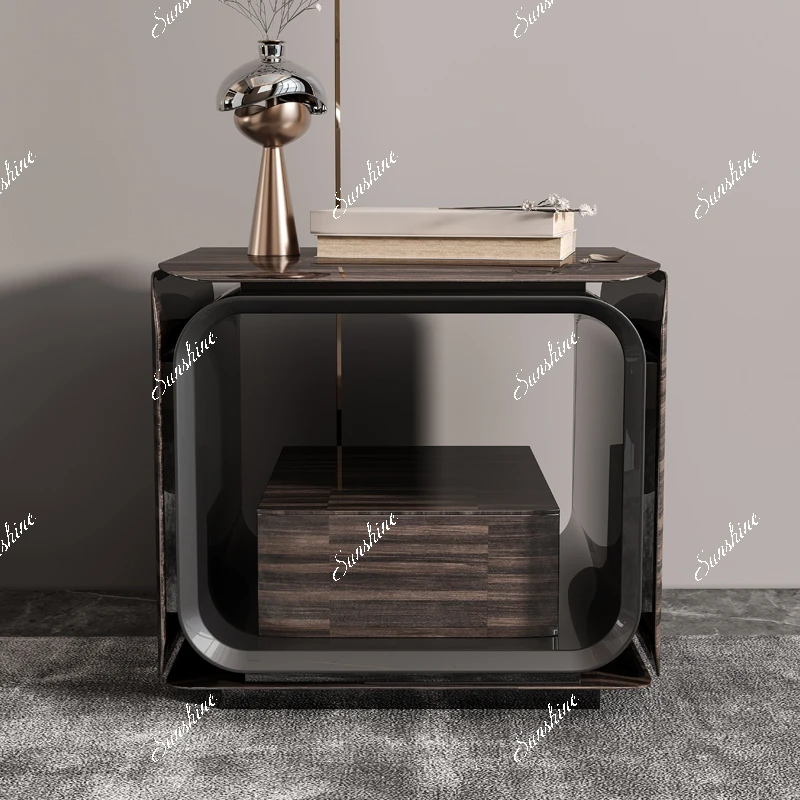 

Italian light luxury bedside table simple post-modern bedroom storage cabinet baking paint