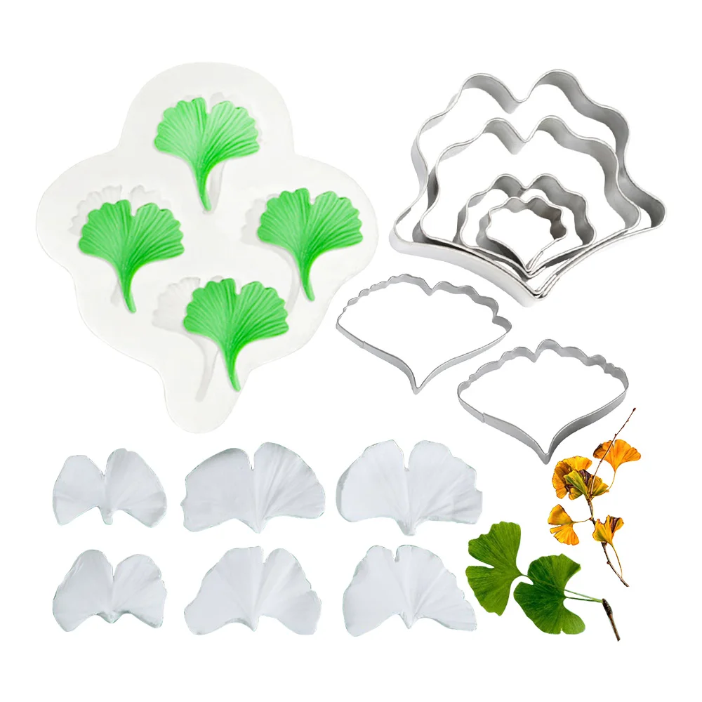Ginkgo Sugarcraft Mold Silicone Leaf Veining Mold,Stainless Steel Cutters Fondant,Gum Paste