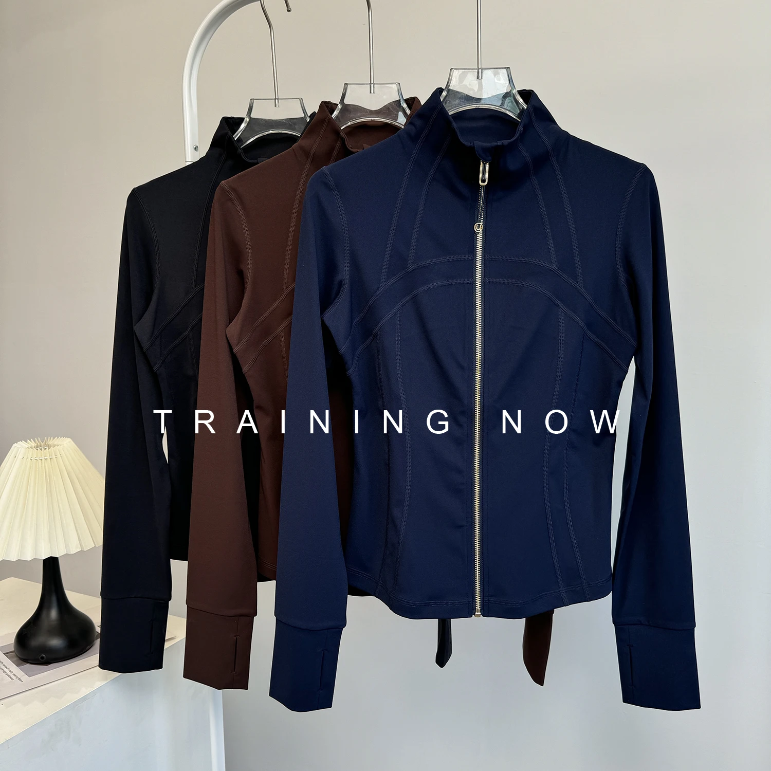 

Спортивное пальто с воротником-стойкой для женщин, осенняя одежда для бега на открытом воздухе, дышащая одежда для похудения, йоги с длинными рукавами, тренировочная одежда для фитнеса