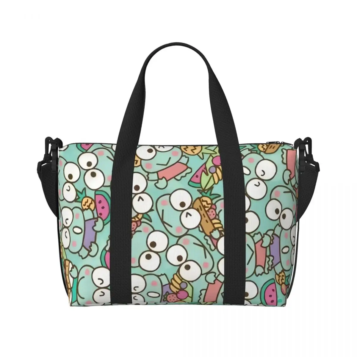 

Custom Cartoon Kero Kero Keroppi Anime Grocery Tote Shopping Bags Women Large Capacity Gym Beach Travel Bags