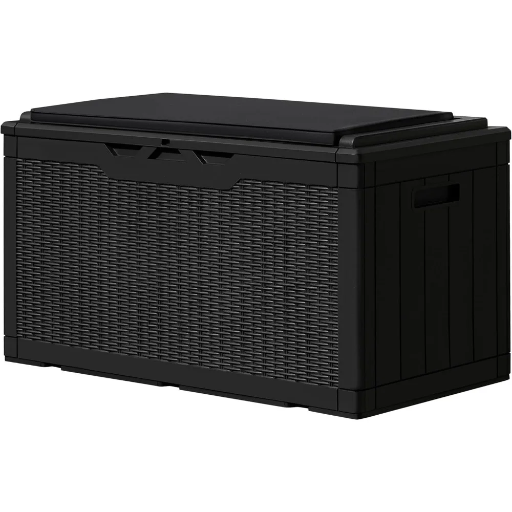 100 Gallon Resin Deck Box with Cushion,Outdoor Weatherproof Large Storage Box,Lockable Storage Container for Patio Furniture