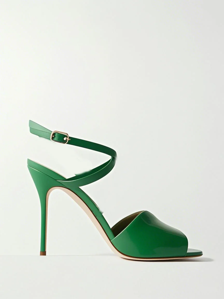 

Glossy Patent-leather Slim Straps Sandals Peep Toe Thin High Heel Cross Strap Nude Black 2024 New Arrivals Summer Sandals