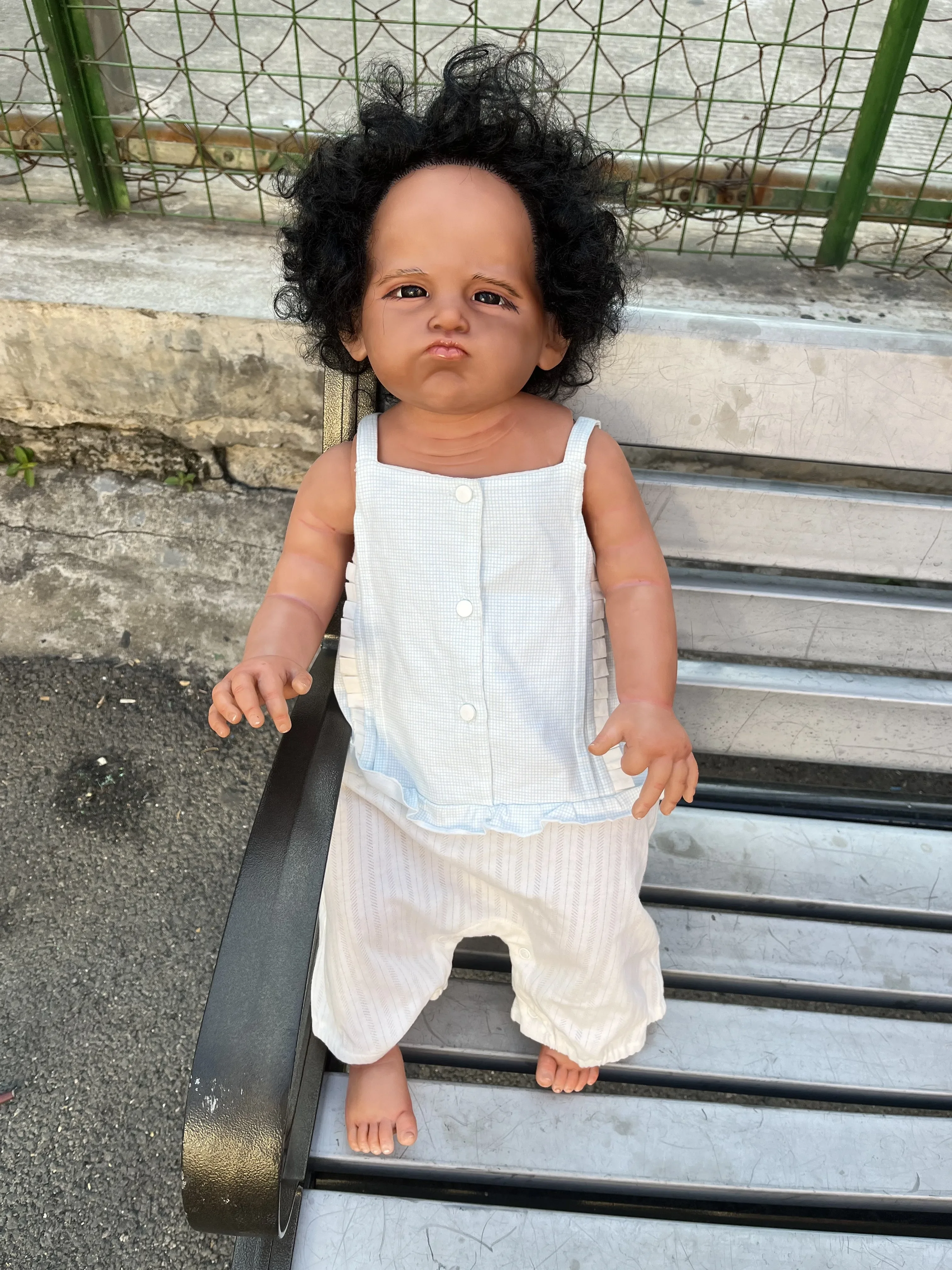 SINO-BB 28inch Reborn Baby Doll Grace about 70cm Dark Skin With Hand-Rooted Hair Already Finished Doll With Beautiful Dress