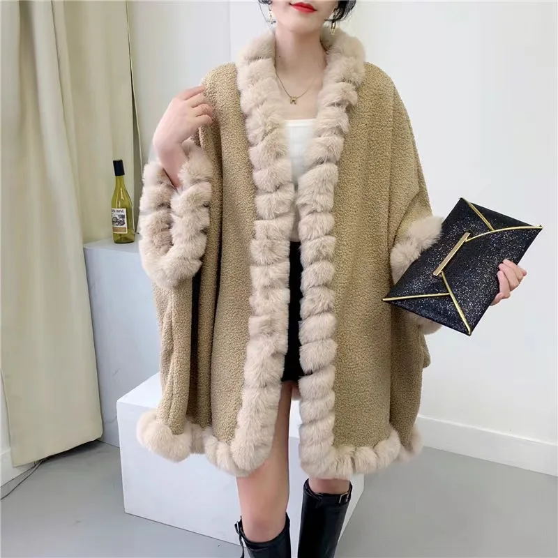 Nuovo punteruolo in pelliccia di coniglio Bla per donna Autunno Inverno Poncho decorativo lavabile Versatile Sli Streetwear Poliestere