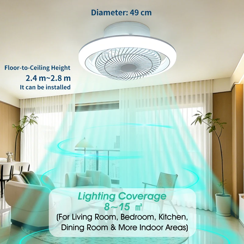 360° Rotating Smart Ceiling Fan with Light APP and Remote Control 6 Wind Speeds Backlight Oscillating Fan Light for Living Room