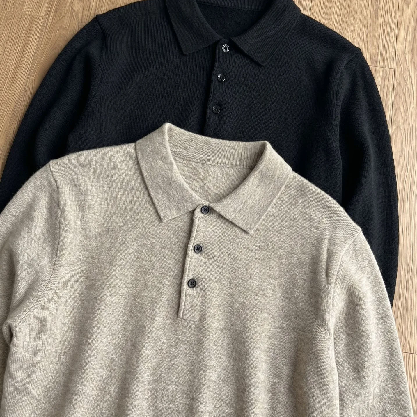 Autumn Simple Lapel Three Button Knitted Sweater Men's Commuter Long Sleeve Slim-fit Versatile Polo