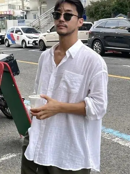 

White Cotton Linen Feel Long Sleeve Shirt Men's Spring Summer Thin Beach Loose Linen Shirt Jacket Trendy Breathable Citywalk