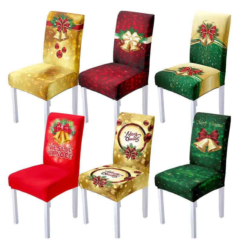 

Рождественский эластичный чехол на стул, бытовые пыленепроницаемые чехлы на обеденные стулья, праздничная атмосфера, декоративные рождественские чехлы на стулья