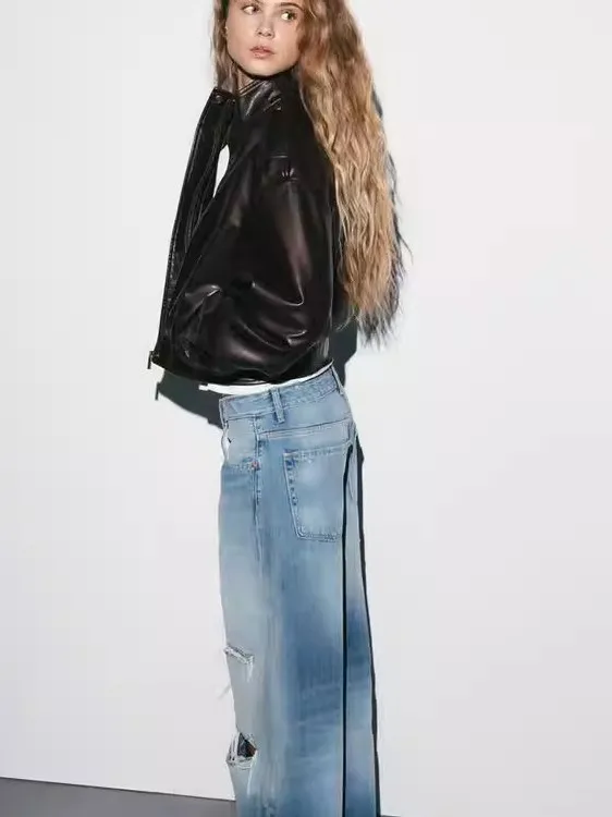 

Spring 2026 Loose Fit Long Jeans Women's Denim Pants High Waist Torn Decorative Cuffed New Arrival Winter l Waist